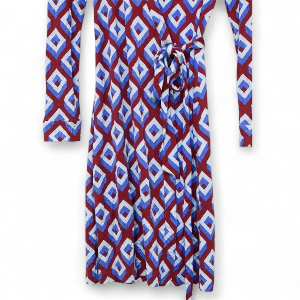 Diane Von Furstenberg NEW Jeanne Silk Red & Blue Geometric Wrap Dress Size 4 - Image 10