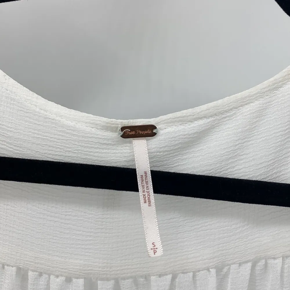 FREE PEOPLE WHITE SHIRRED WAIST SHEER SLEEVE FRILL TRIM PEASANT TOP - Image 2