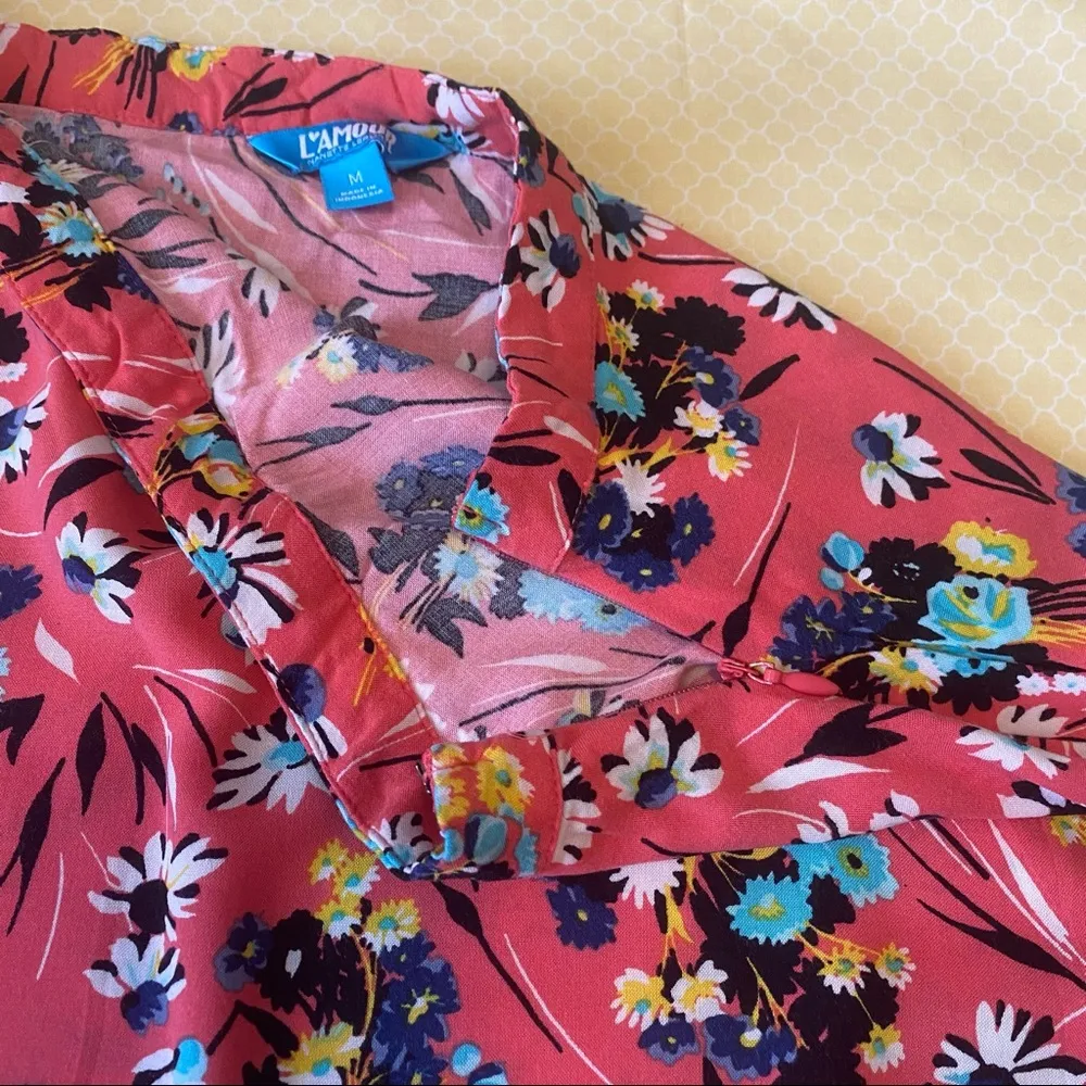 Salmon Pink Double Layered Floral Mini Skirt Size M - Image 2