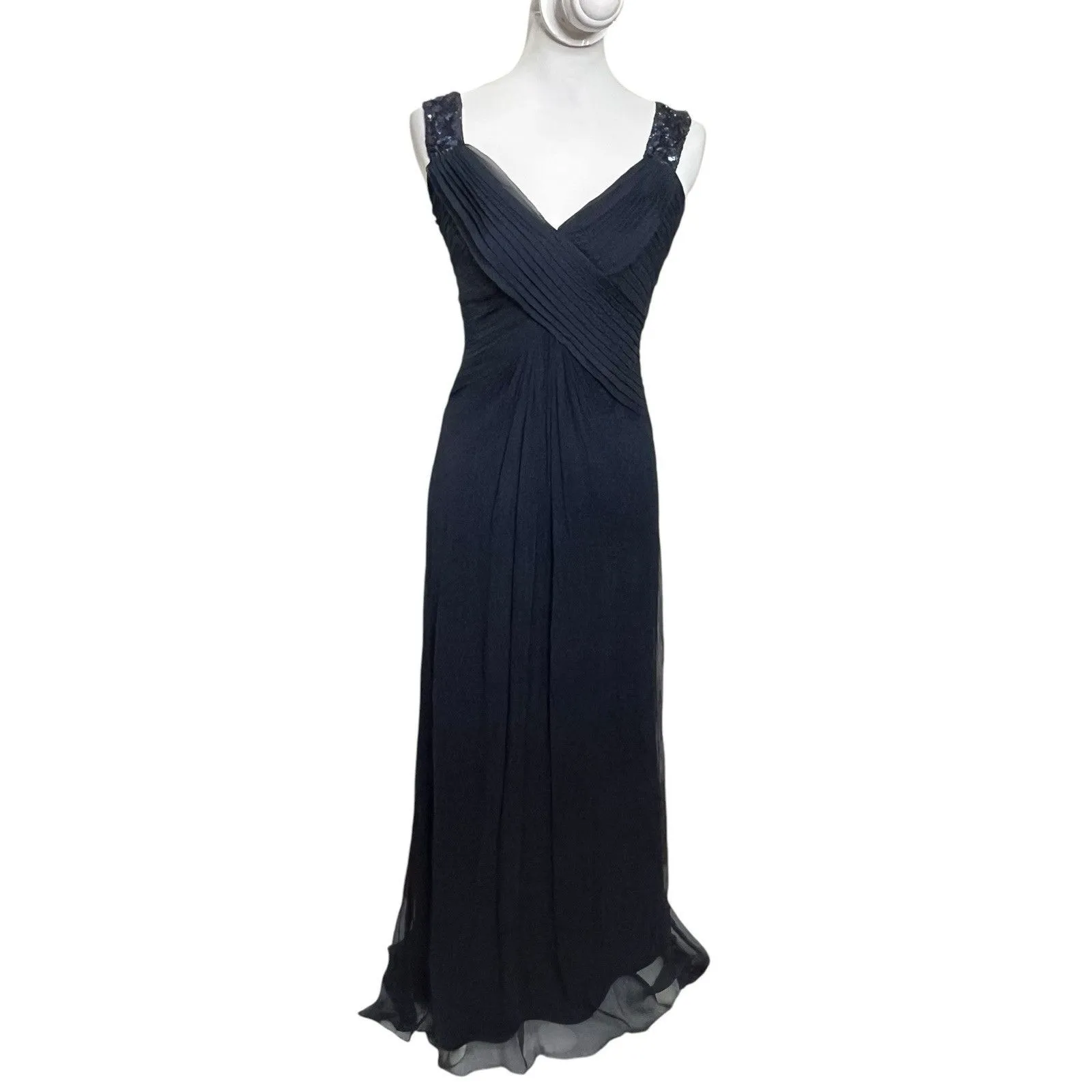 Tadashi Collection Navy Silk Gown Beaded Women’s Size 0 Formal Evening Dress - Image 2
