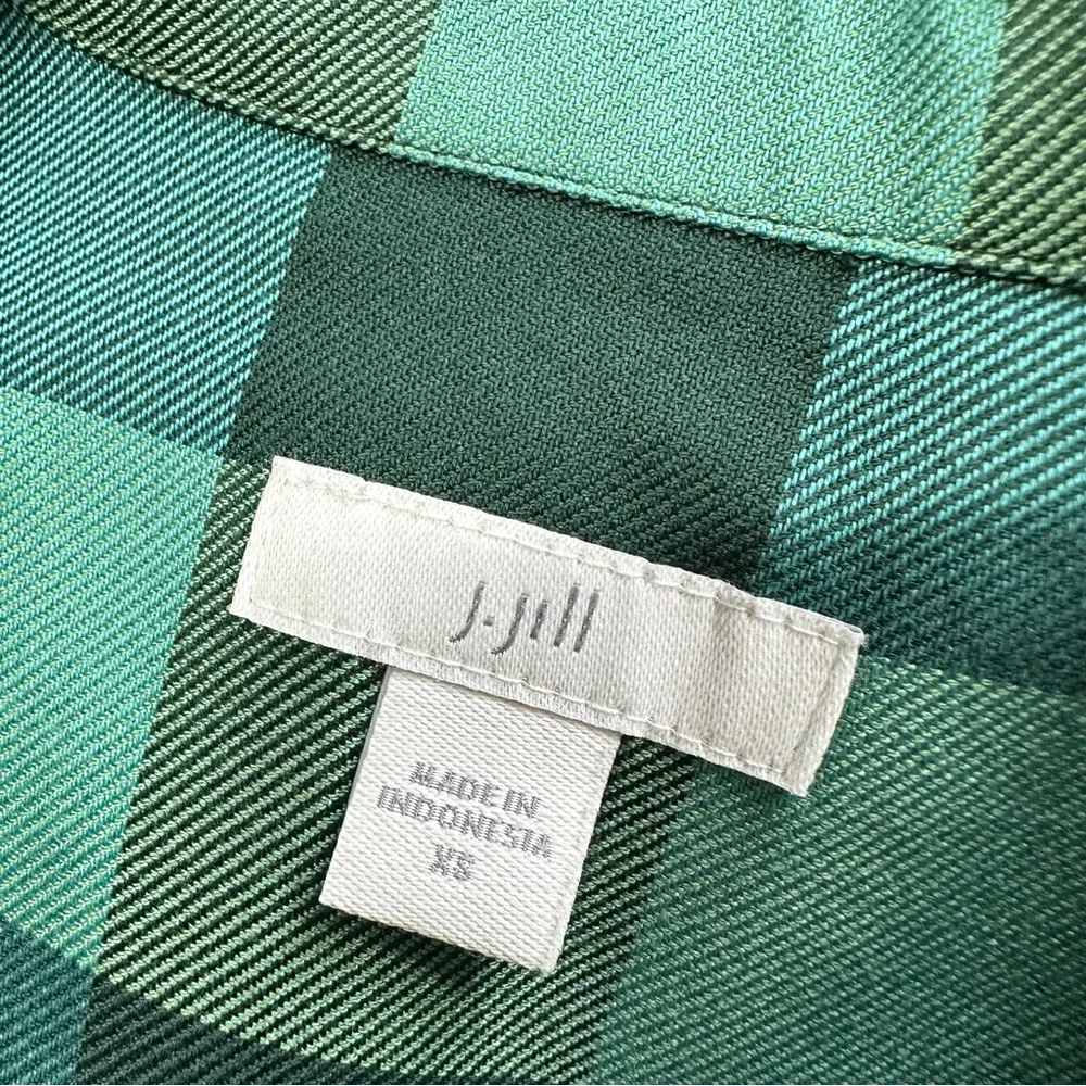 J. Jill Green Buffalo Check Plaid Shirt Dress Longsleeve Pockets Scots Pine XS - Image 11