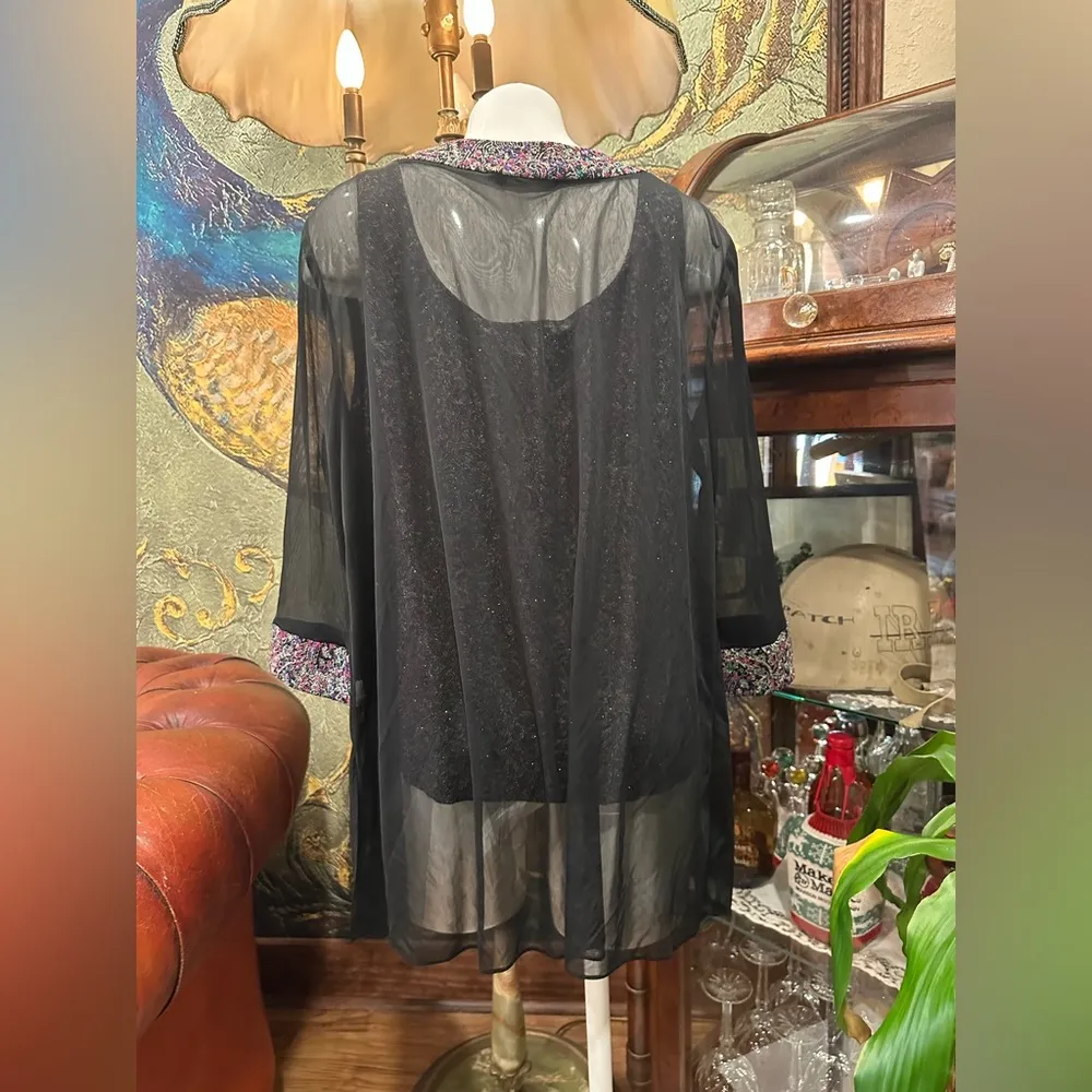 EUC Alex Evenings Black and Pink Blouse 2 pice set with Square Neckline - Image 7