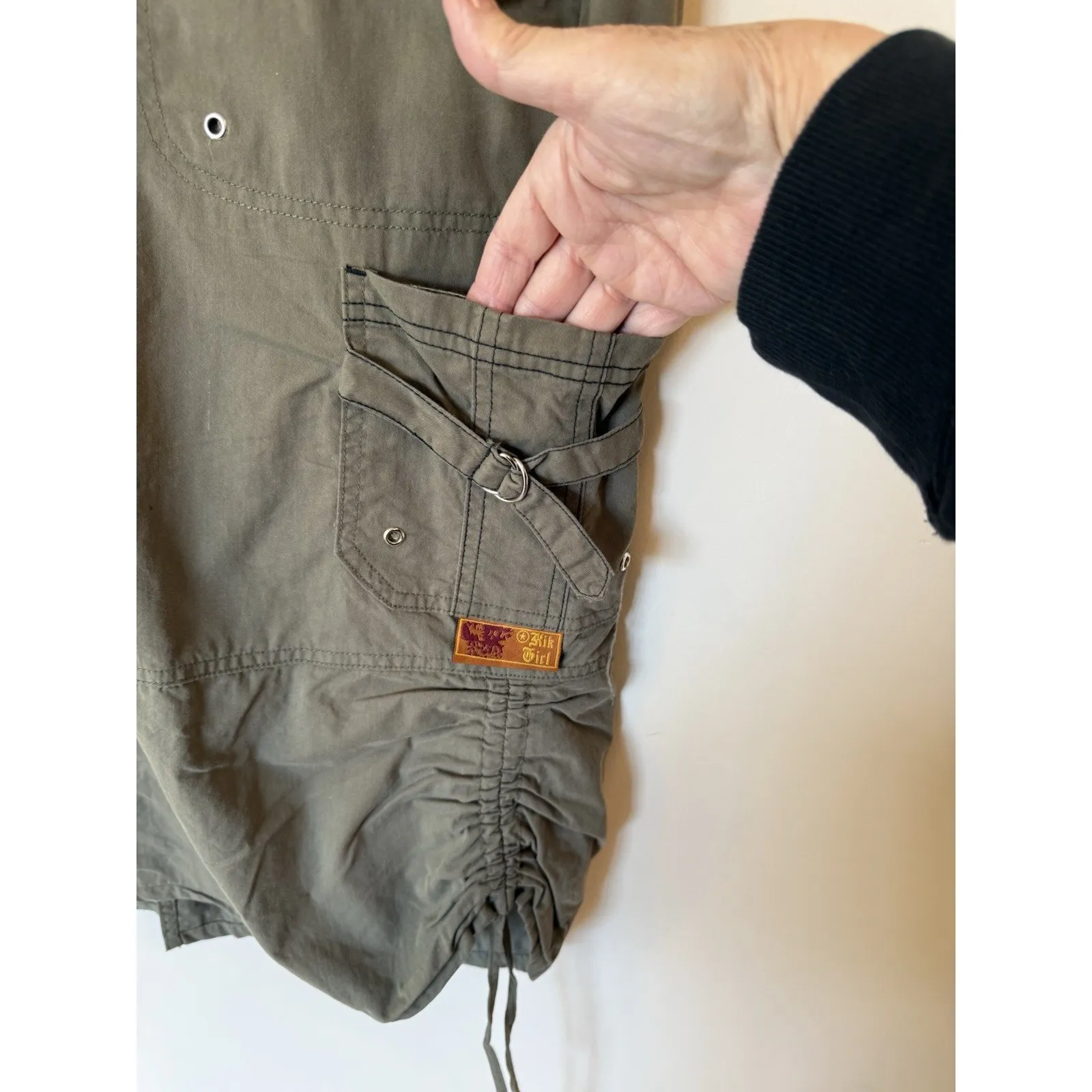 Vintage KIK GIRL Khaki Green Cargo Skirt Size 16 Rave Raver Midi Length Skater - Image 3