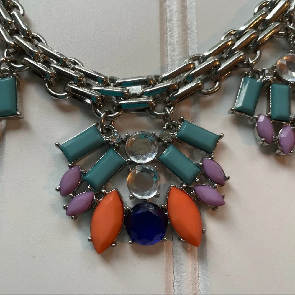 Necklace Fashion Jewelry Statement Beaded Blue Silver Chain link Aztec Bougie - Image 5