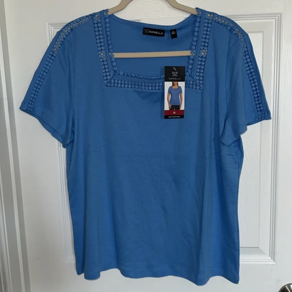 Rafaella womens Azure Blue short Sleeve square neck 100% cotton Tee Xl - Image 6