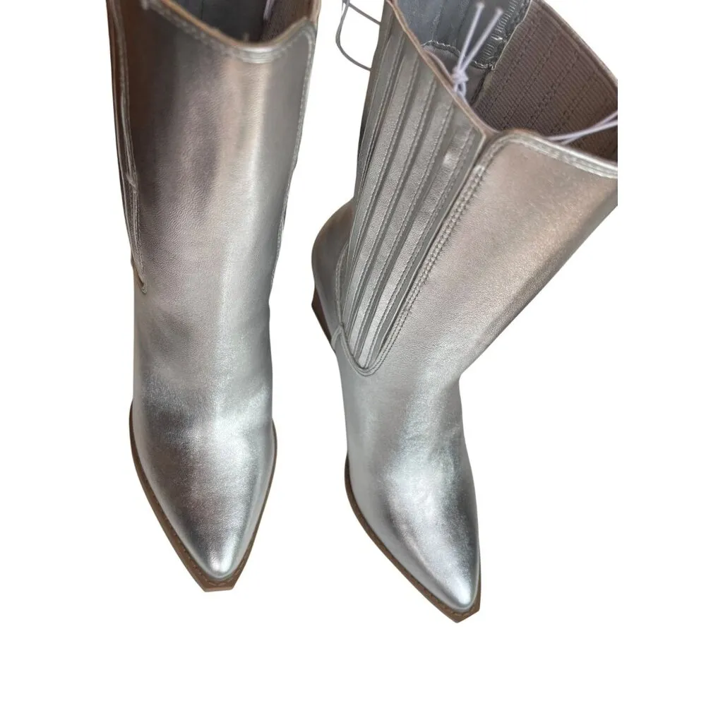 Forever 21 Ankle Boots New Metallic Silver Women's booties Size 7 Block Heel Faux leather - Image 8