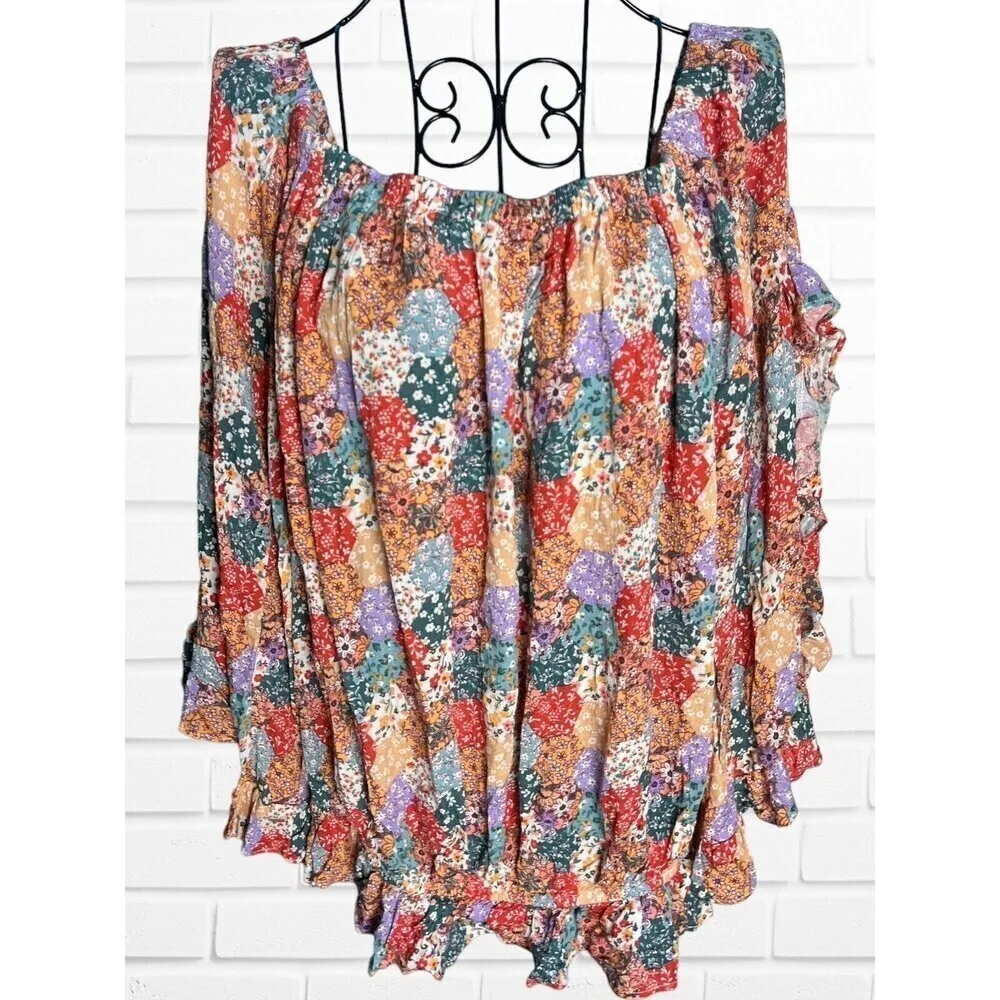 Willow + Root Women's X-large Long Sleeve Blouse Off the Shoulder Boho Floral - Image 2
