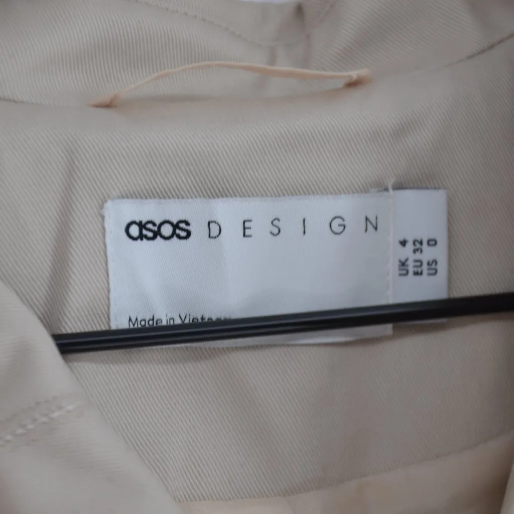ASOS Design Longline Trench Coat Beige Women's 0 XS Cotton Twill Single Breasted - Image 5