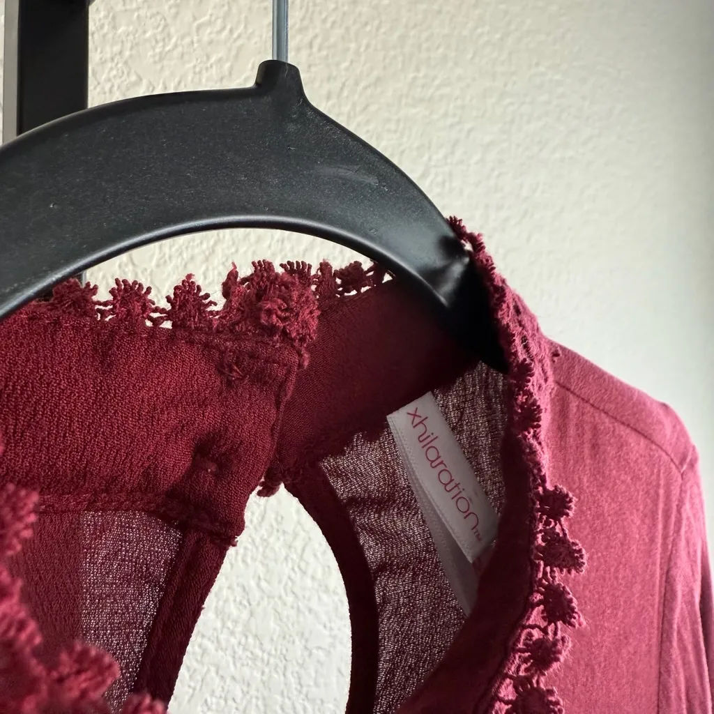 Womens Dress M Burgundy Lace Bell Sleeve Lined Fairy Goth Romantic Boho Flowy - Image 10