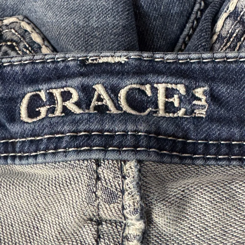 Grace in LA SZ 28 Bootcut Jeans Embroidered Low-Rise Stretch Zip-Fly Whiskered - Image 11