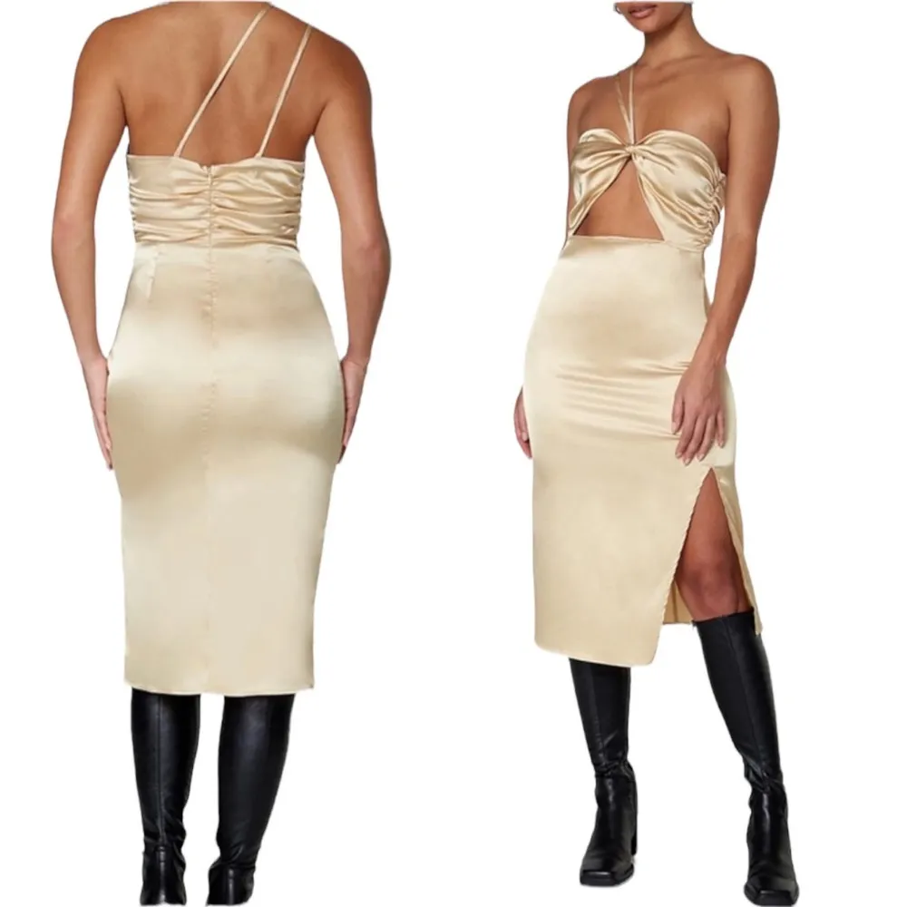 WEWOREWHAT Cutout Halterneck Dress by DANIELLE BERNSTEIN Satin Sleeveless Large - Image 5