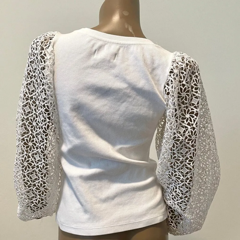 Anthropologie Maeve small ivory lace puff sleeve top TB 1914 - Image 7