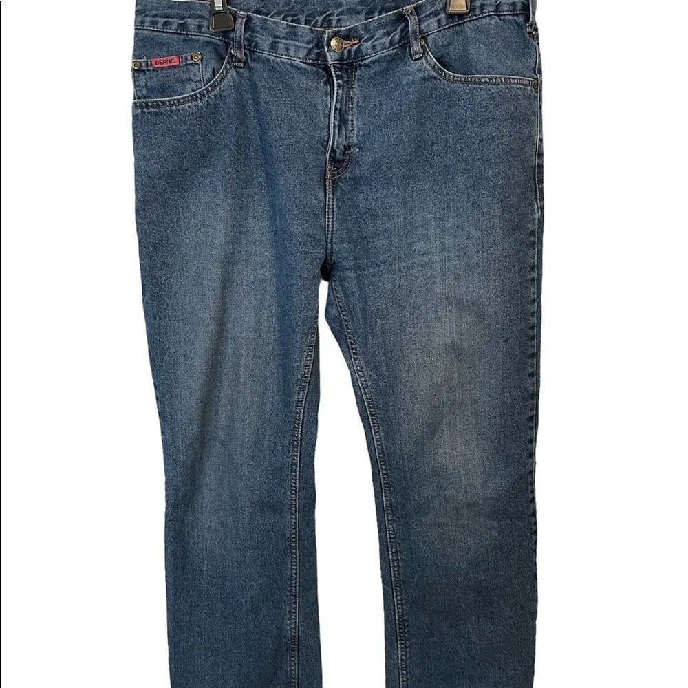 Berne Medium Wash High Waist Bootcut Purple Plaid Lined Denim Jeans Size undefined - Image 2