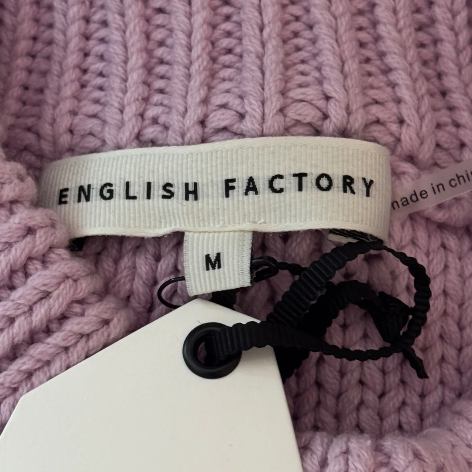 English Factory Lilac Pom Pom Puff Sleeve Sweater Women M Textured Popcorn Knit‎ - Image 6