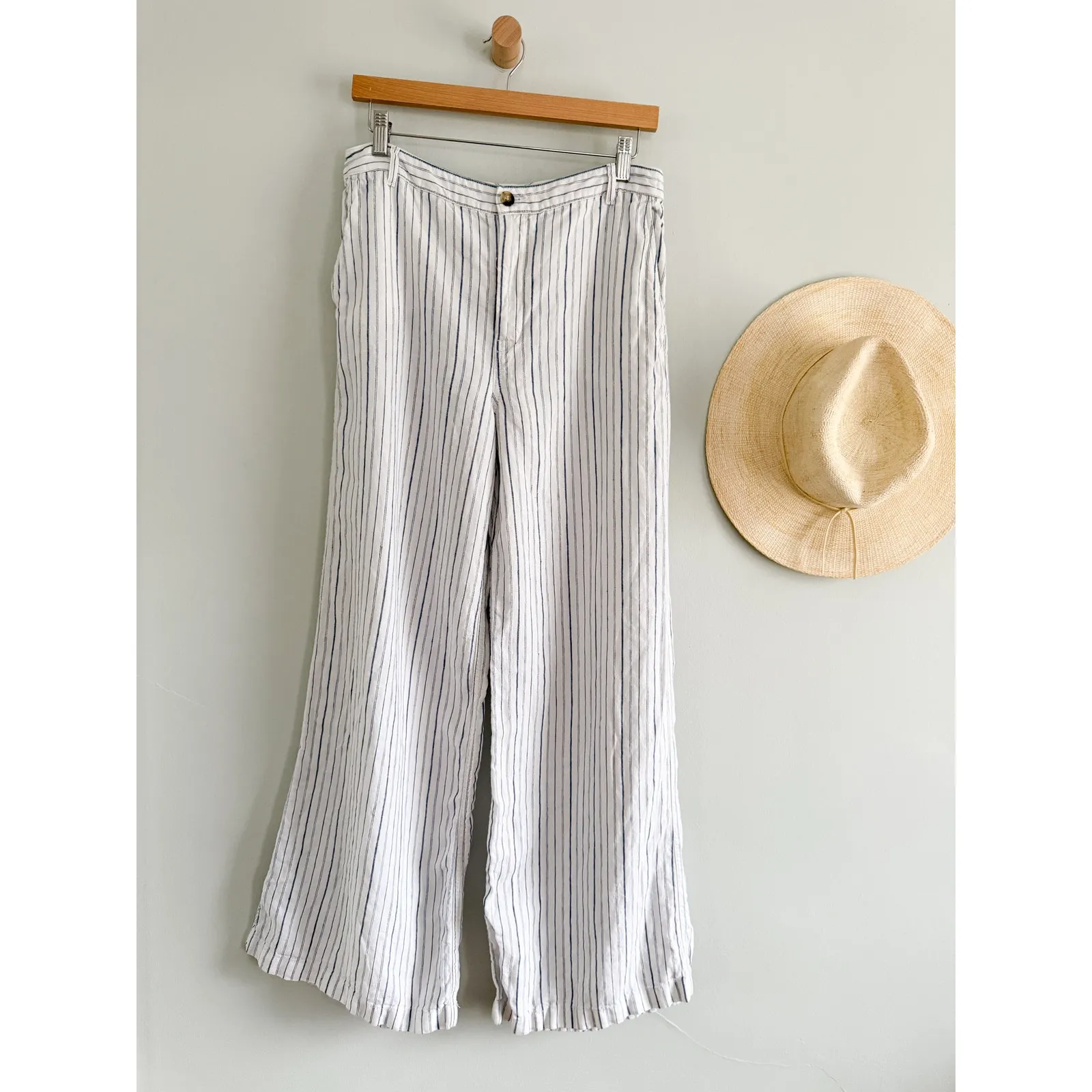 Madewell | NWOT Zoe Relaxed Wide-Leg Linen Pant Beachy Blue White Stripe | Sz 6 - Image 3