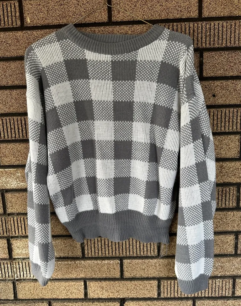 Vintage NUGGETS Gray & White Checkered Acrylic Sweater Size M Made in Korea Size M - Image 1