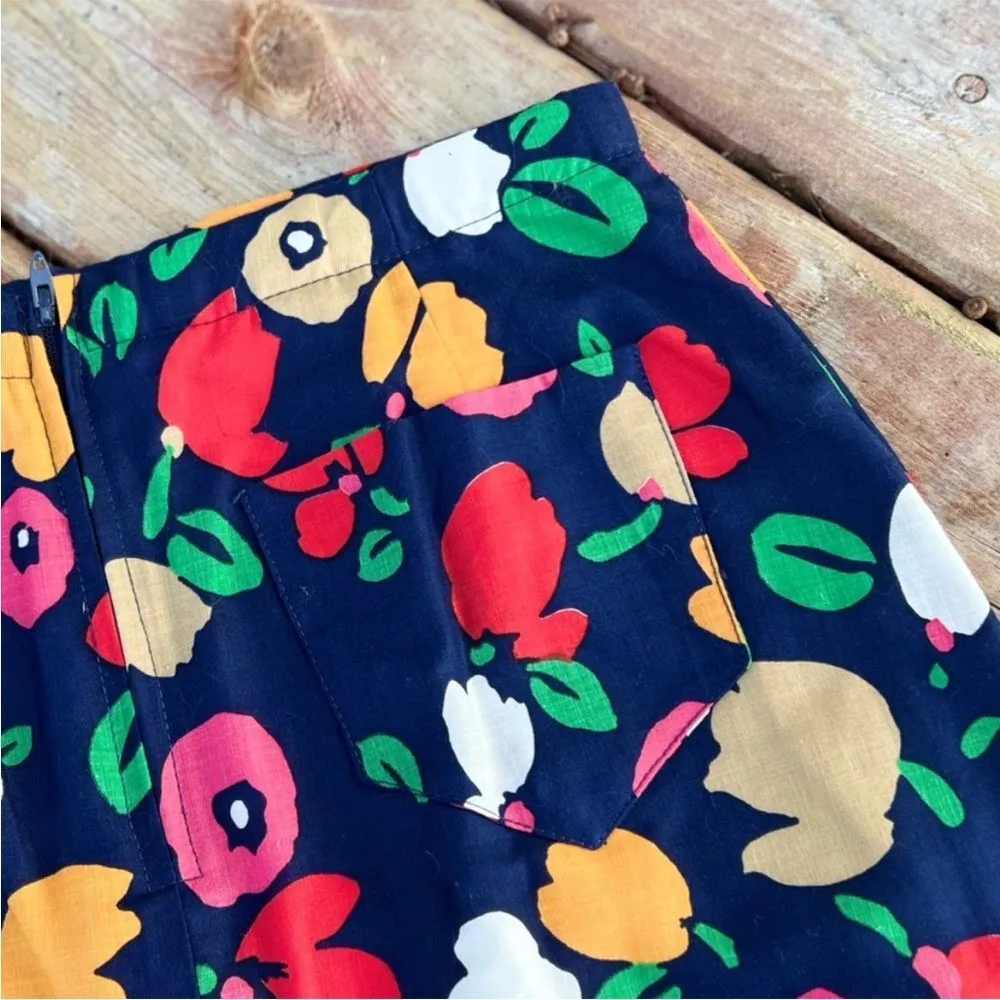 Vintage 60s Navy Floral MOD Mini Skirt w/ Built In Shorts Size undefined - Image 7