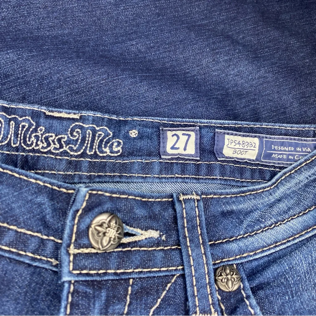 Miss Me Bootcut Jeans Blue Embellished Flap Pocket Size 27 Excellent - Image 6