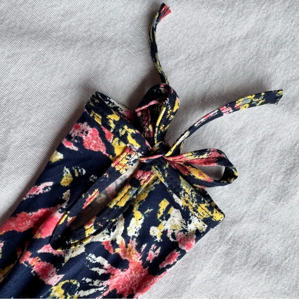 NEW Bobbie Brooks Soft Black Multicolored Cropped Leggings with Ties Size XL - Image 7