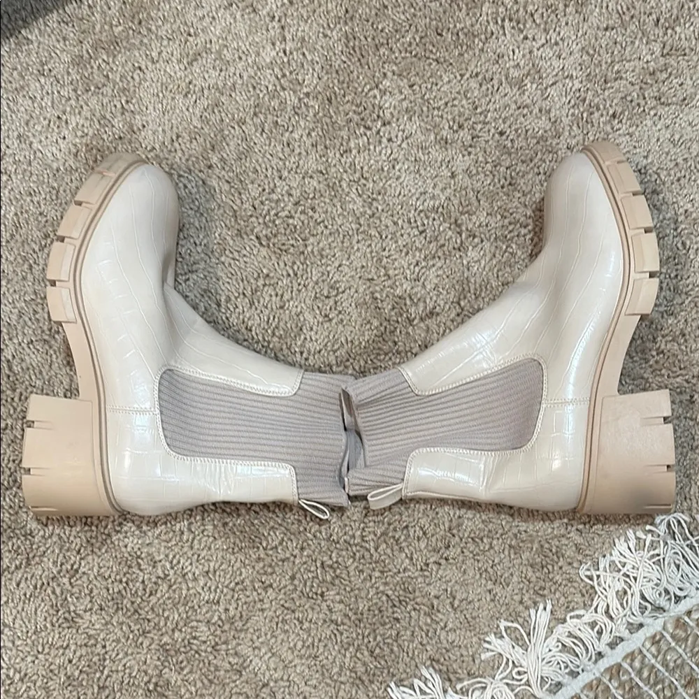 Zby cream Chunky Ankle Boots with Knit Upper White Size 7.5 - Image 8