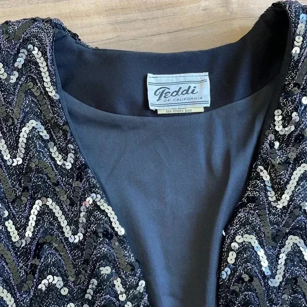 Vtg Gorgeous Teddi of California Sequins Blazer S Black - Image 2
