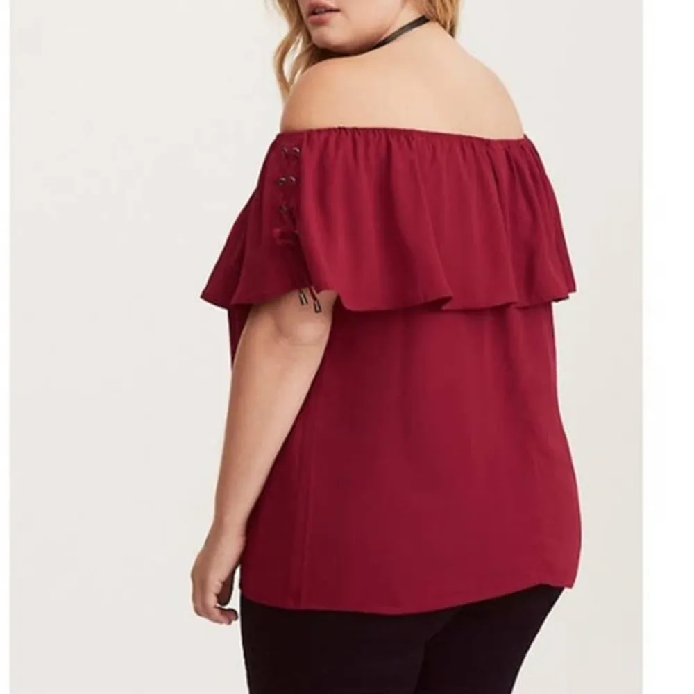 Torrid Georgette Lace Up Off the Shoulder Top Blouse Size 00 M/L - Image 2