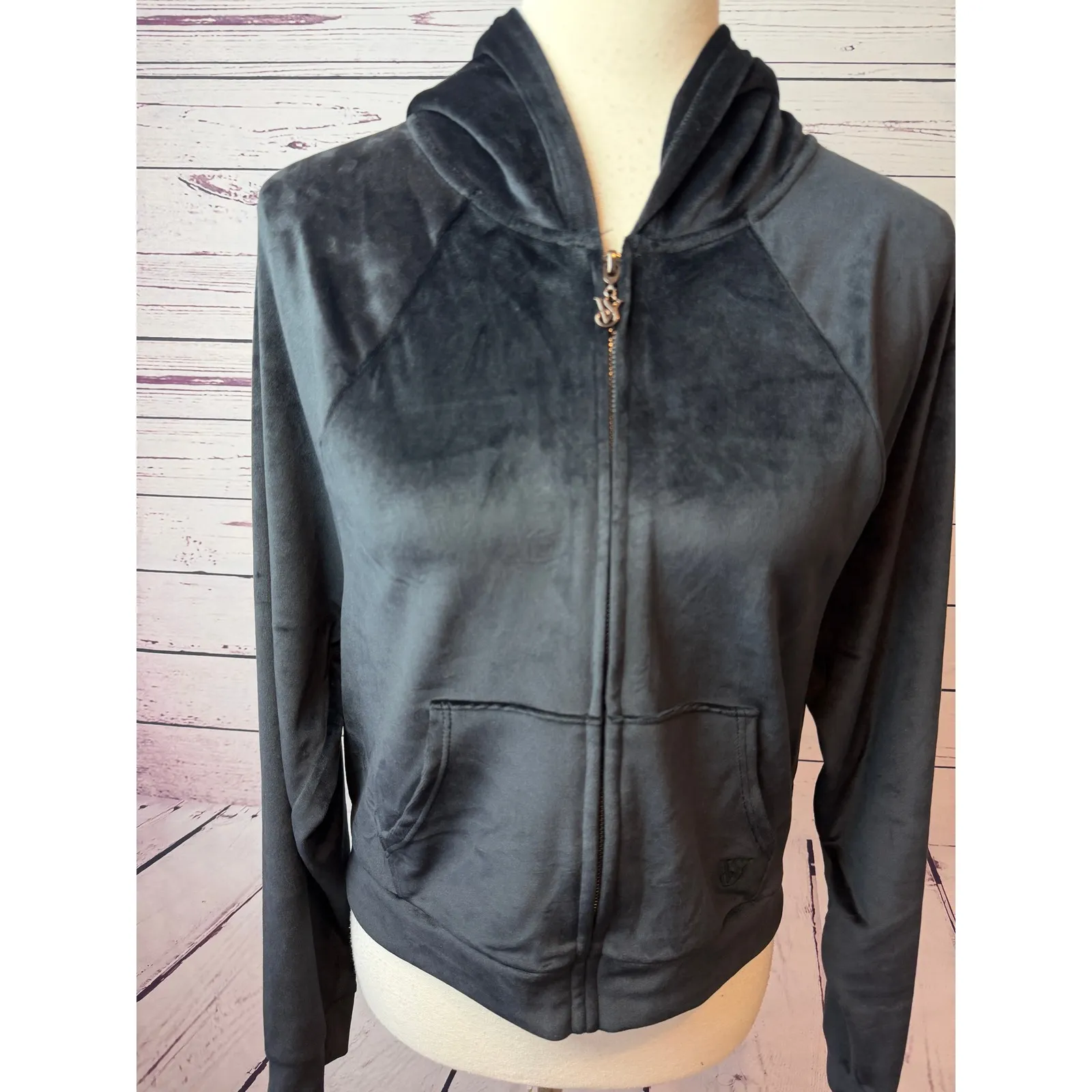 Victorias Secret On Point Velour Zip Up Hoodie Jacket Black Small Womens - Image 13