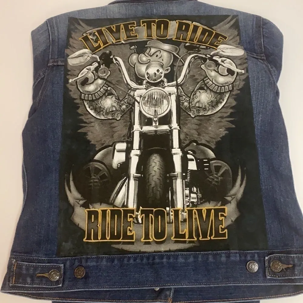 Ride‎ to live Popeye jean jacket size large Blue - Image 8