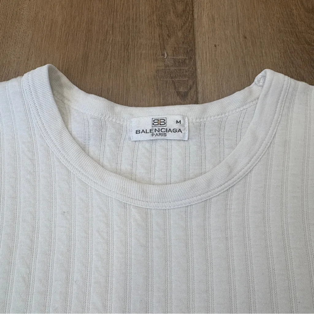 VTG 🌟BALENCIAGA🌟 LOGO LONG SLEEVE RIBBED CREW NECK KNIT TOP OFF WHITE SZ XS - Image 2