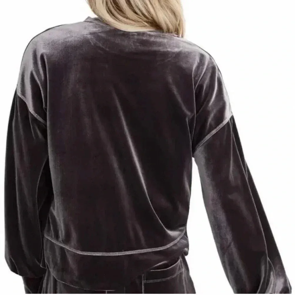 Madewell Dark Grey Metal Velvet Balloon Sleeve Sweatshirt Size Medium M - Image 5