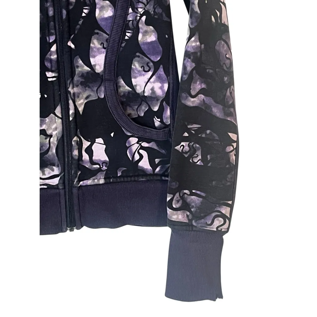 Lululemon Scuba Hoodie Womens Sz 6 Hooded Sweatshirt Zip Up Floral Print Purple - Image 5