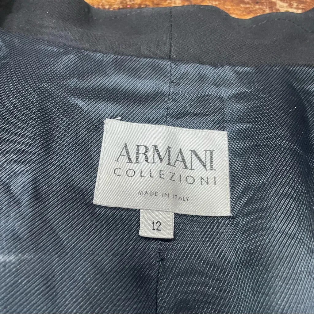 Armani Collezioni Black Virgin‎ Wool Blazer Tie Back Made in Italy Size 12 - Image 5