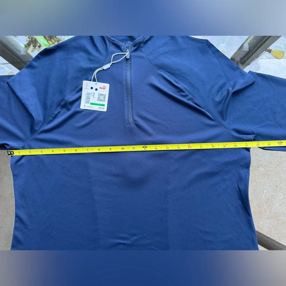 Puma Shine Lightweight Quarter Zip Long Sleeve Pull Over in Navy Blue Size Large - Image 2