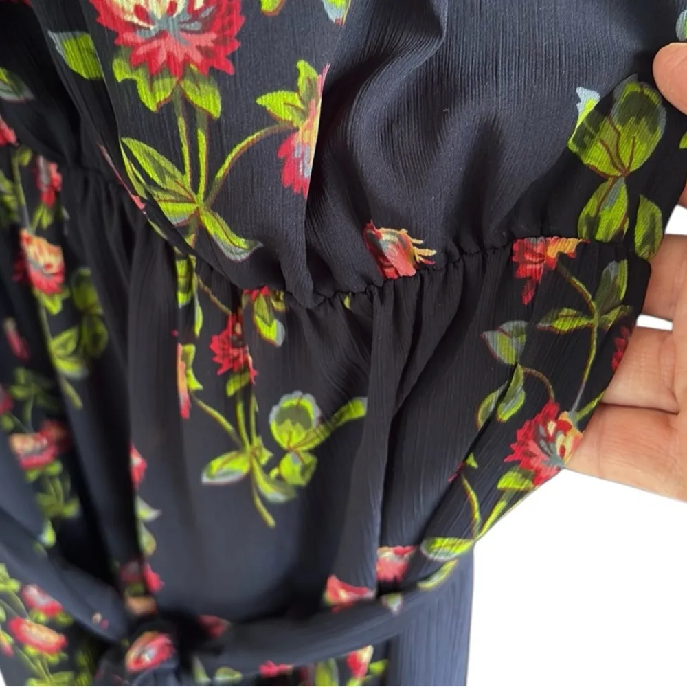 Like New Point Sur J. Crew Blue Floral High Neck Ruffle Dress Size 14 - Image 12