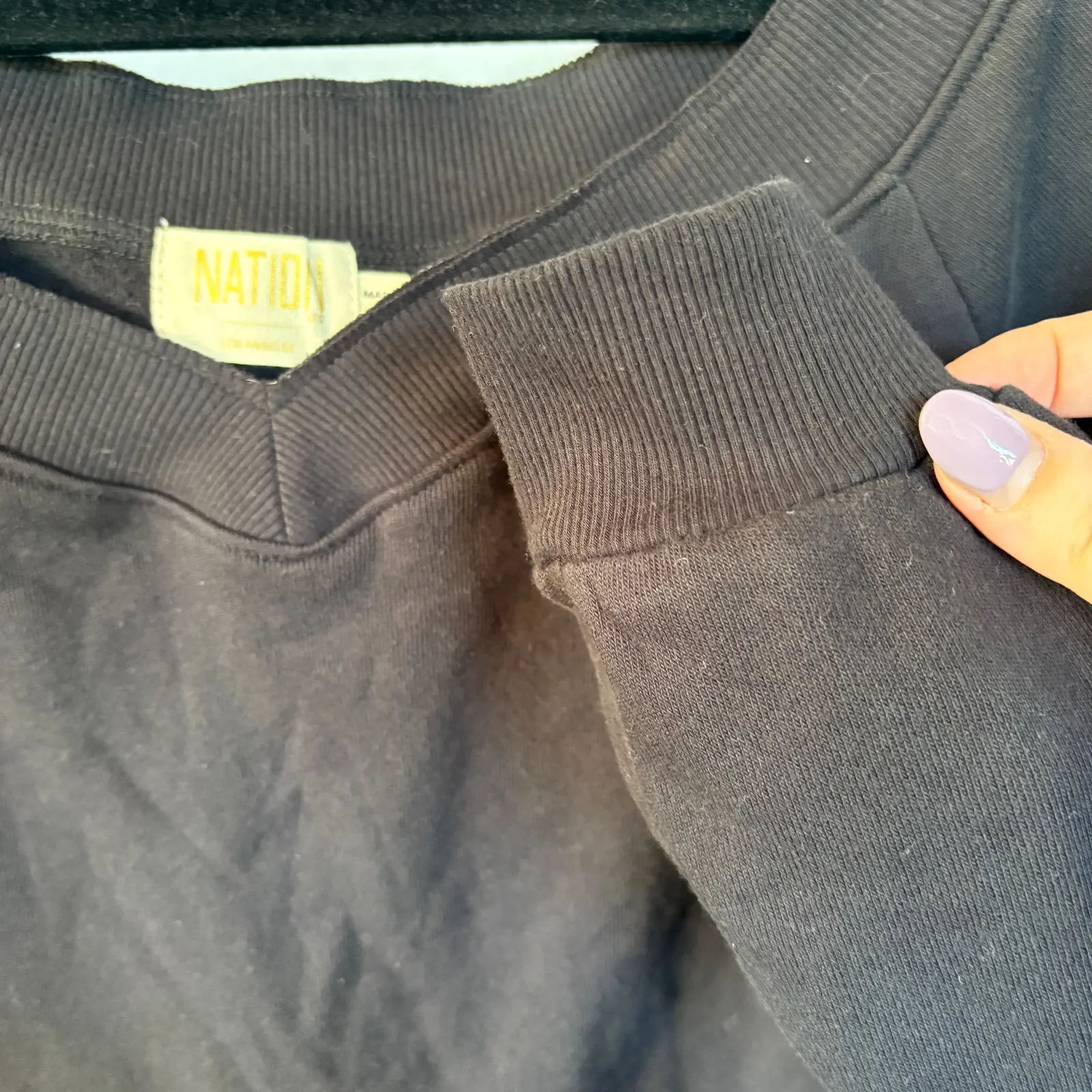 Nation Wyatt V-Neck Black Sweatshirt Classic Varsity Lounge Quiet Luxury Small - Image 6