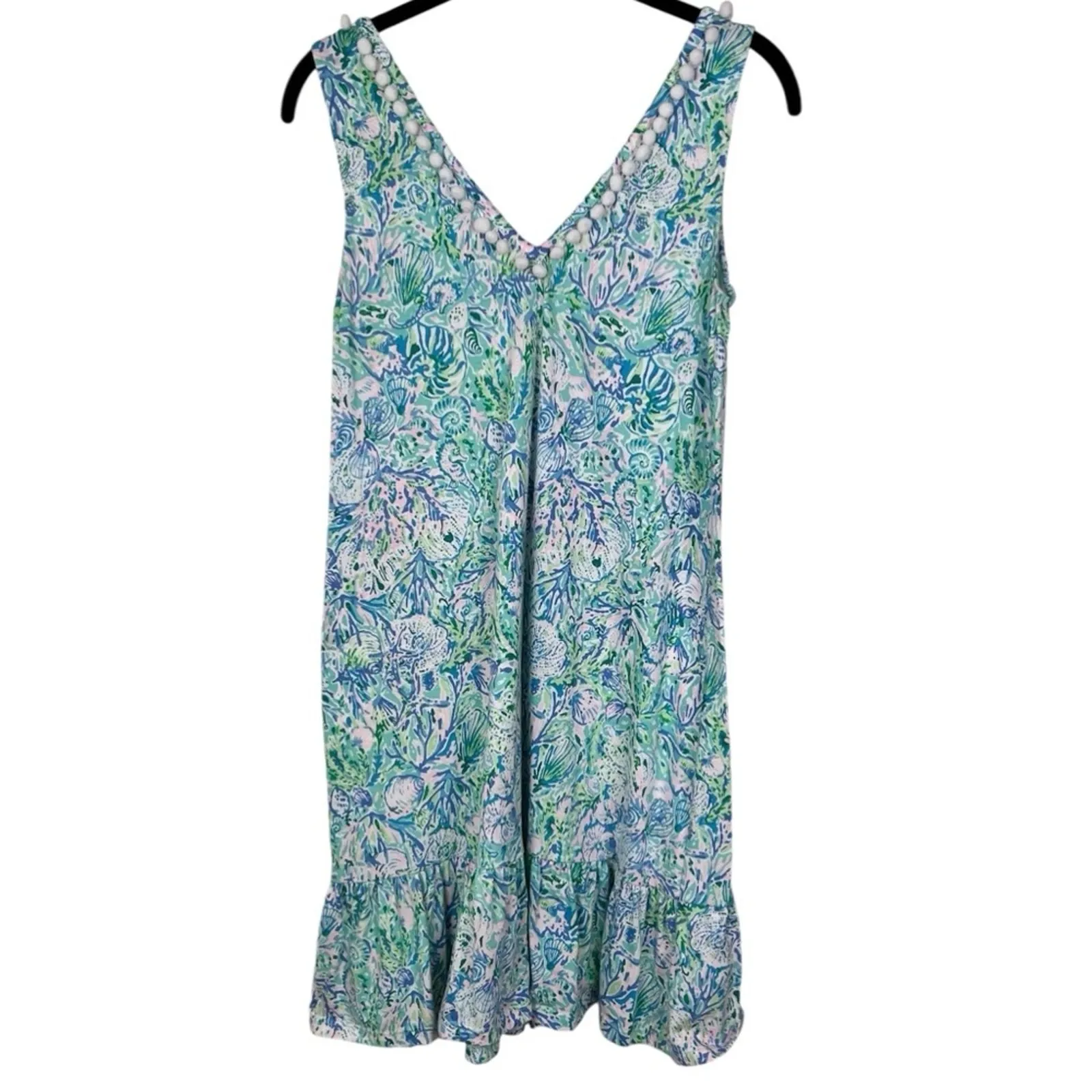 Lilly Pulitzer Camilla Swing Dress XS Surf Blue Soleil It On Me Pom-Pom - Image 7