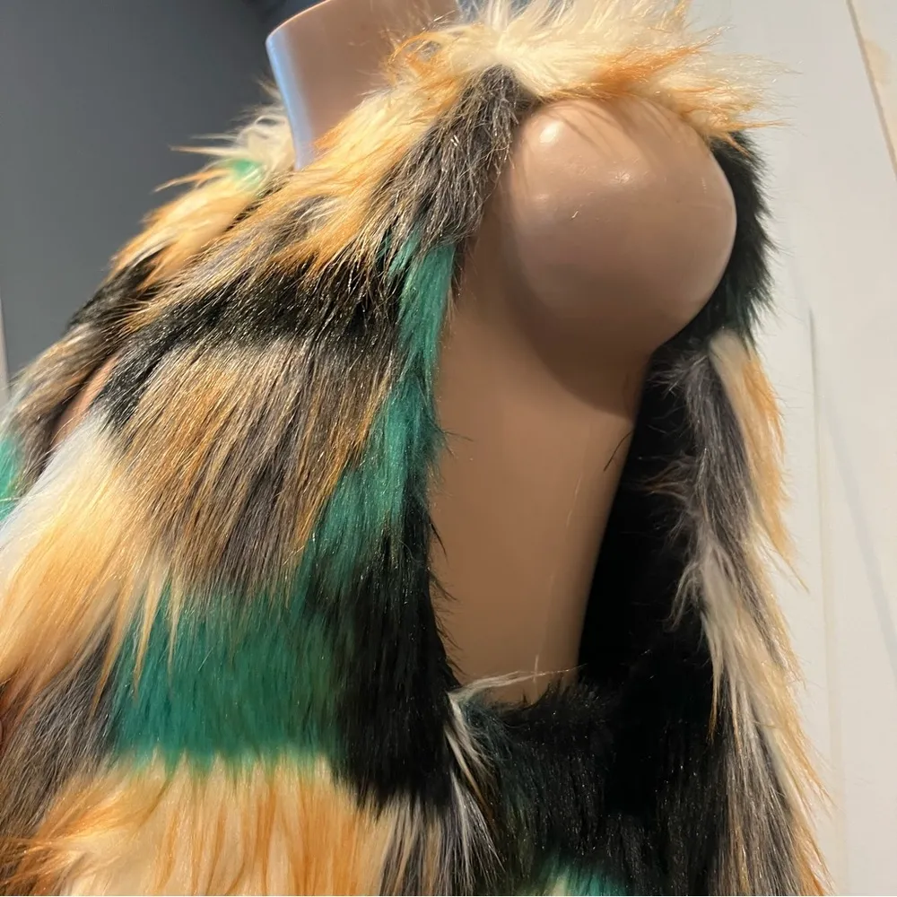 MULTICOLOR faux fur womens VEST Large Green - Image 8