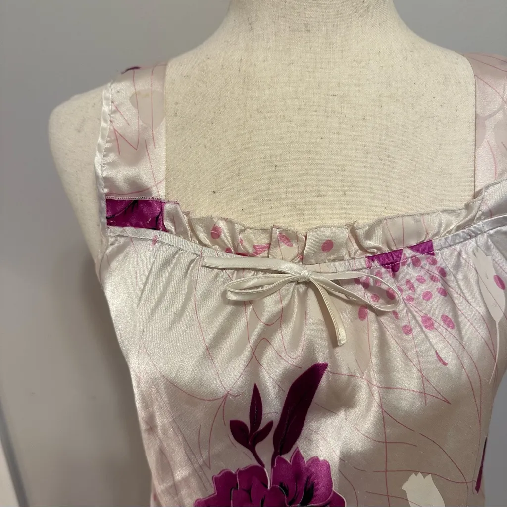 90s Cream and Magenta Floral Print Slip Lingerie Dress Purple Size undefined - Image 4