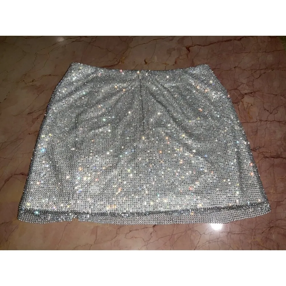 LAMARQUE Pati Rhinestone Mini Skirt in Silver XSmall New Womens Faux Leather Size XS - Image 9