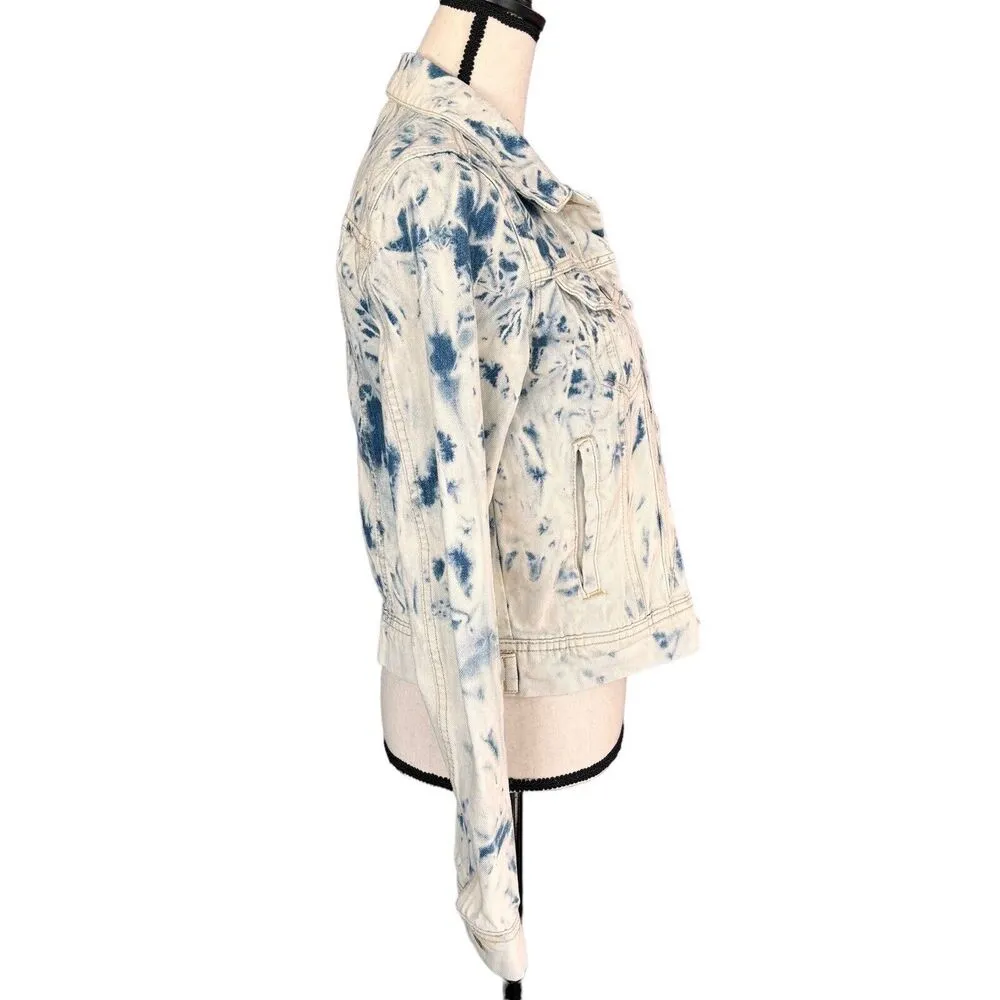 Free People Small Rumors Jean Jacket Button-Up Jones Tie-Dye Long Sleeve Pockets - Image 4