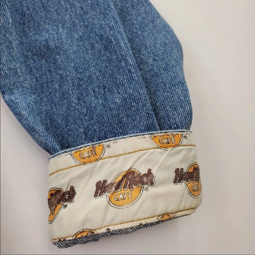 Vintage Hard Rock Cafe Bangkok Save the Planet Blue Denim Jean Jacket Size Large - Image 12
