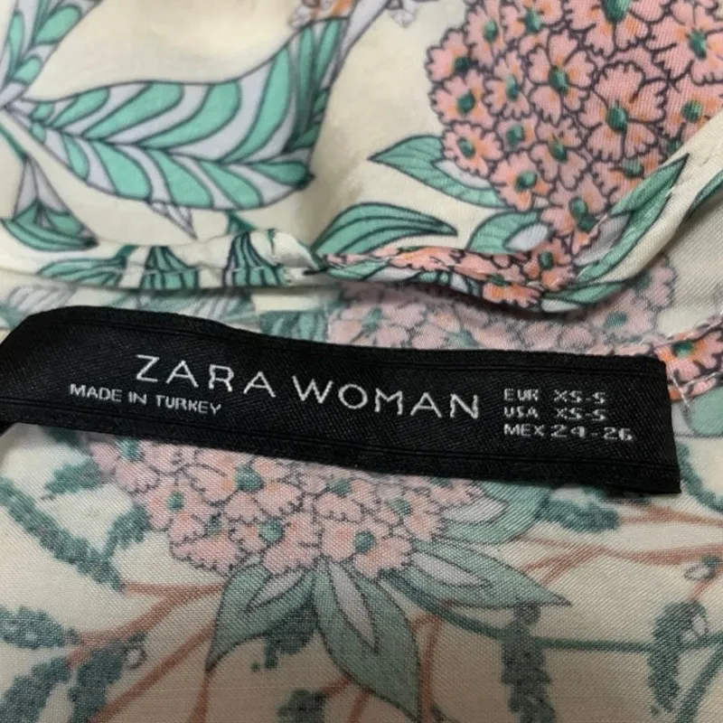 Zara Women's Cream Multicolor Floral Long Bell Sleeve Tie Blouse Crop Top XS/S - Image 4