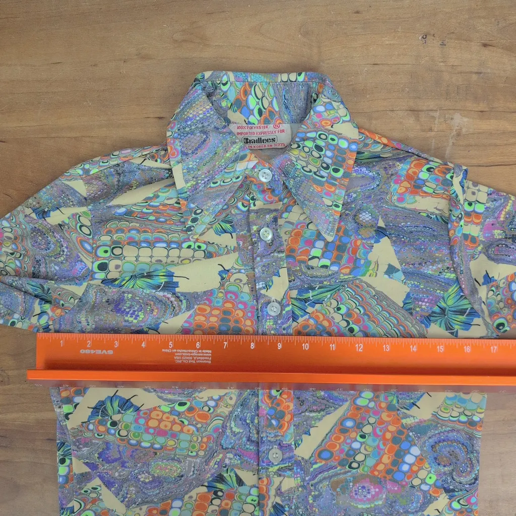 Ladies' 70s Vintage Psychedelic "Disco" Shirt Small Tan - Image 6