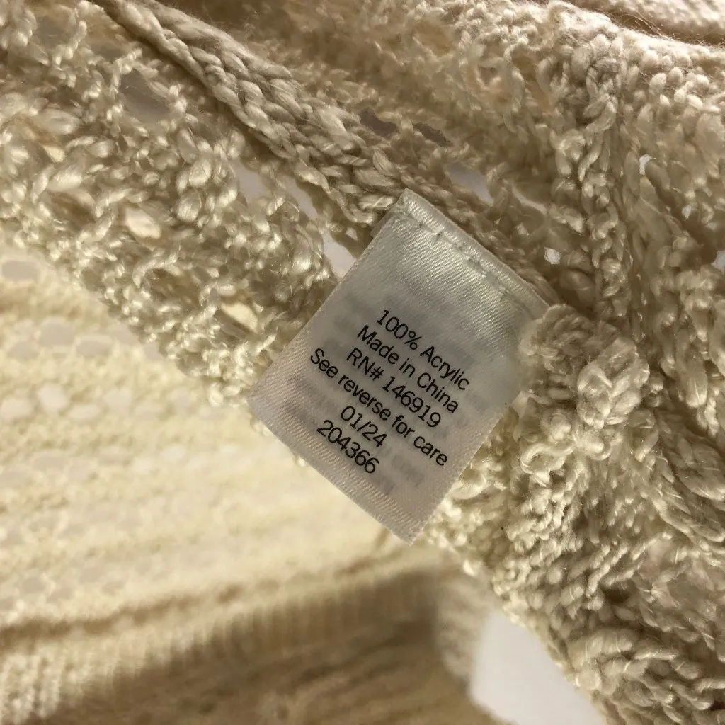 Lauren Conrad Ivory Open Crochet Knit Cardigan Sweater Ruffle Hem S - Image 4