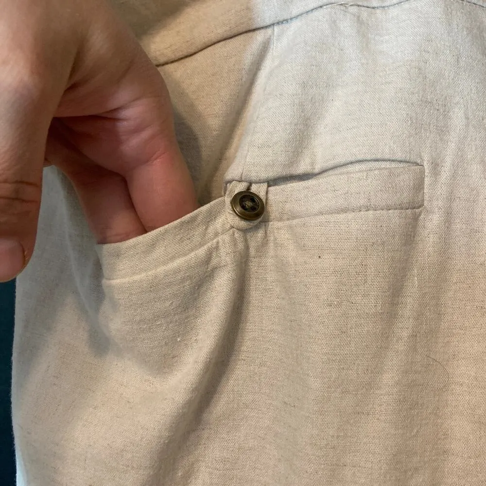 Cathy Daniels Linen Blend Beige Cream Capri High Rise Cropped Ankle Pants - Image 9