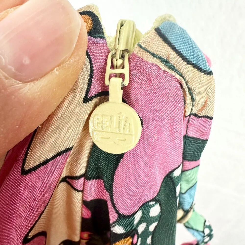 Celia B Retro Floral Maxi Dress Size XS Spaghetti Strap Vibrant Colorful Pink - Image 8