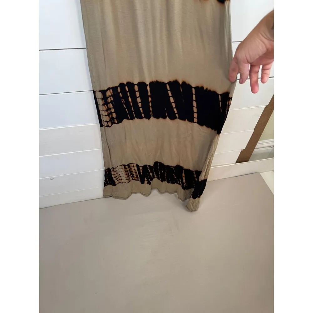 Go couture Maxi Fitted Dress Size L Tan Black Sleeveless Racerback Tie-Dye Boho - Image 7