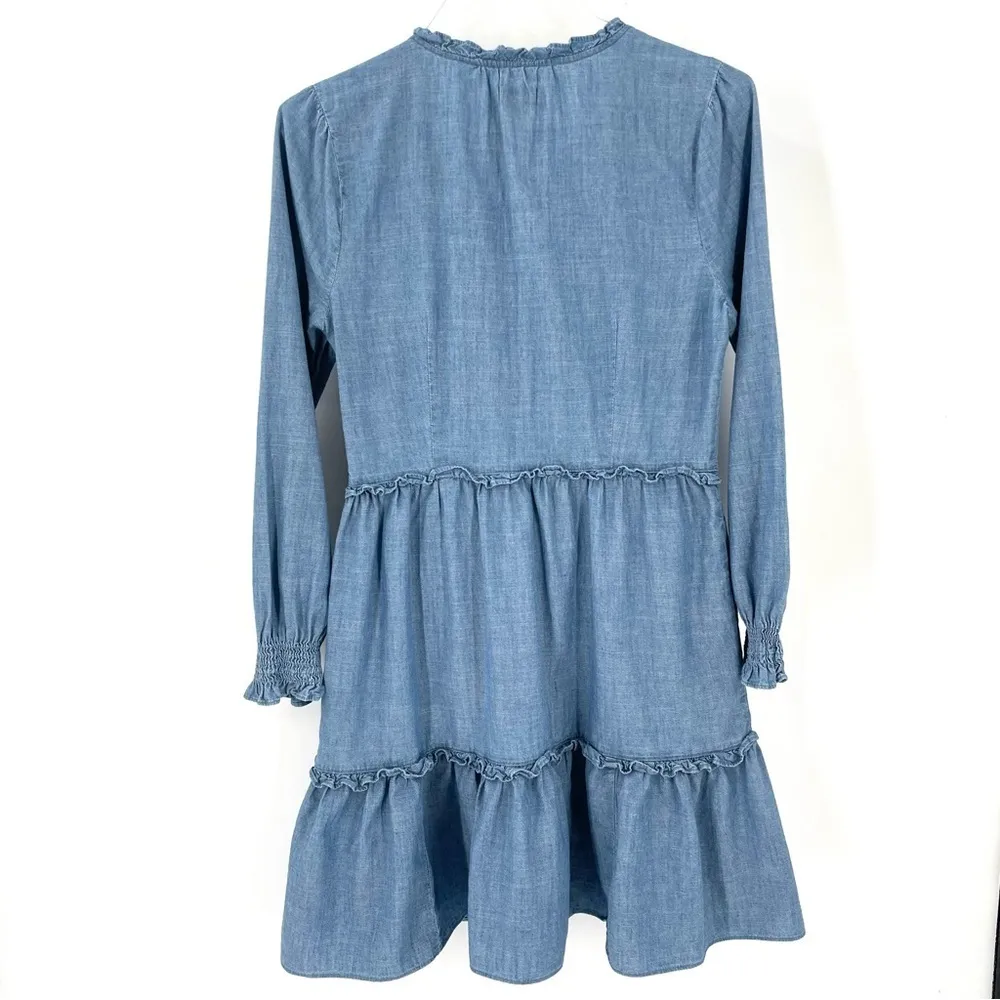 J. CREW Chambray ruffle mini modern Prairie Long Sleeve Modest Button Dress - Image 9