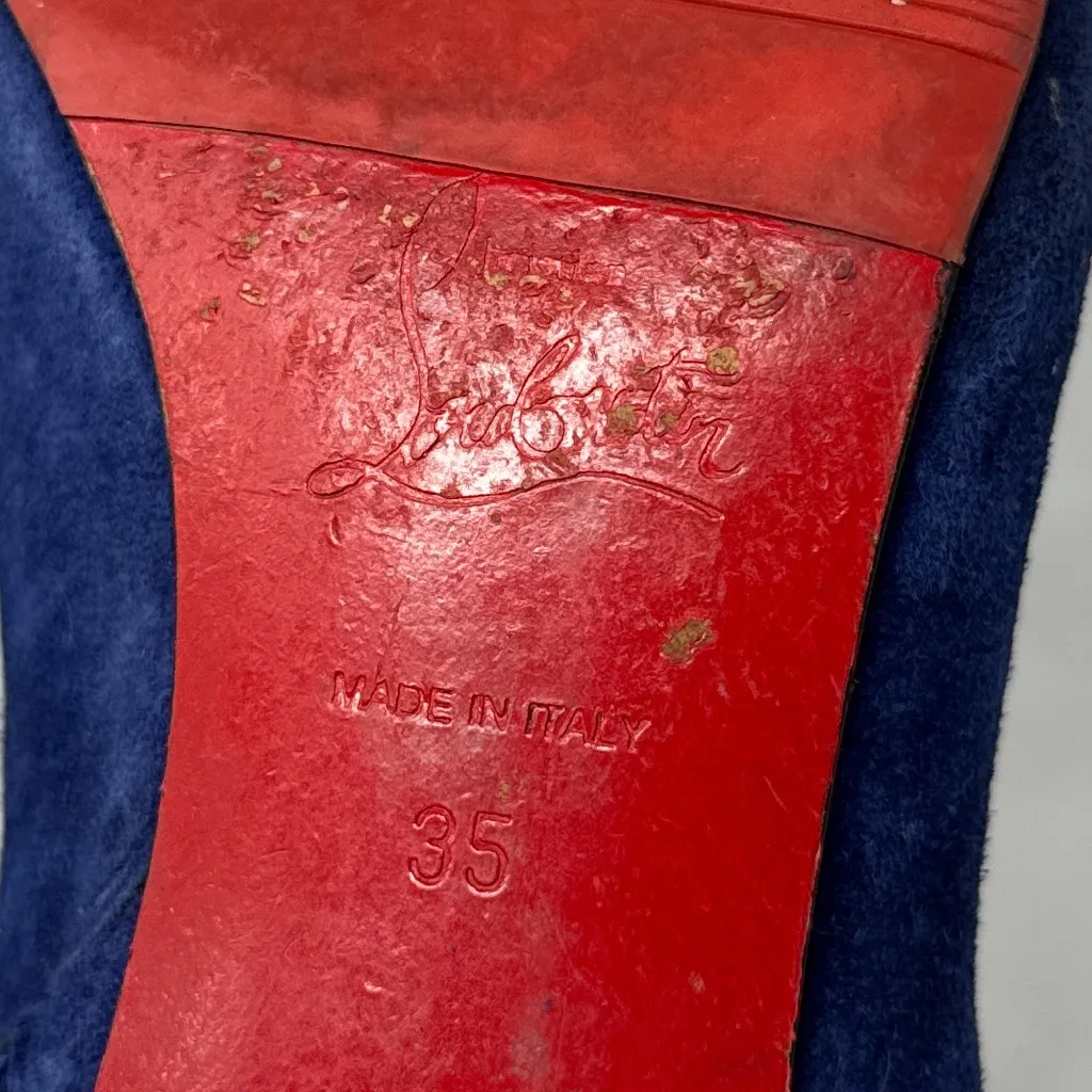 Christian Louboutin Gloria Booty 45 Suede Embellished Heel Ankle Boots Blue 35 - Image 11