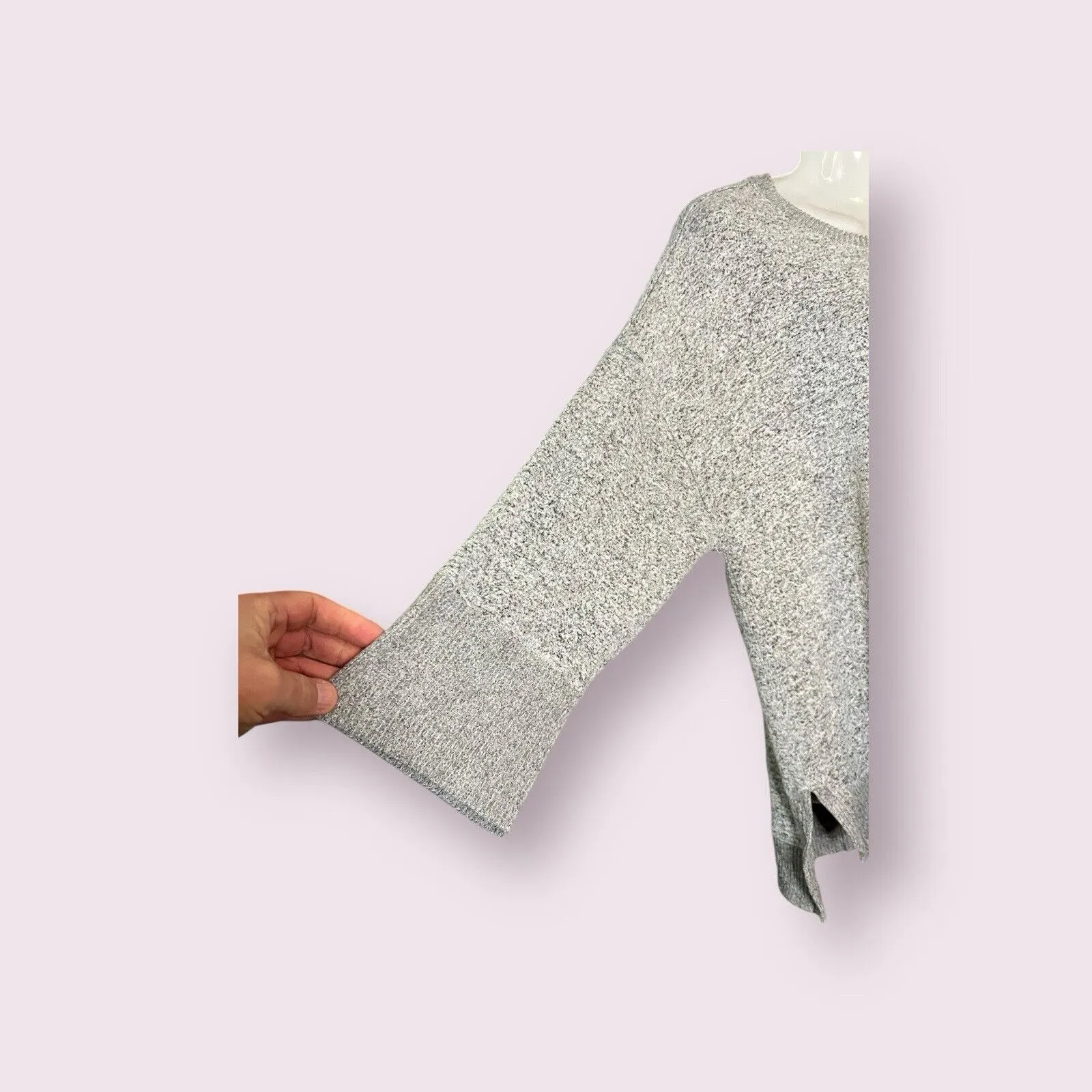 Habitat Women's Large Gray Soft Rib-Trimmed Crew Sweater 3/4 Sleeve Boyfriend - Image 2